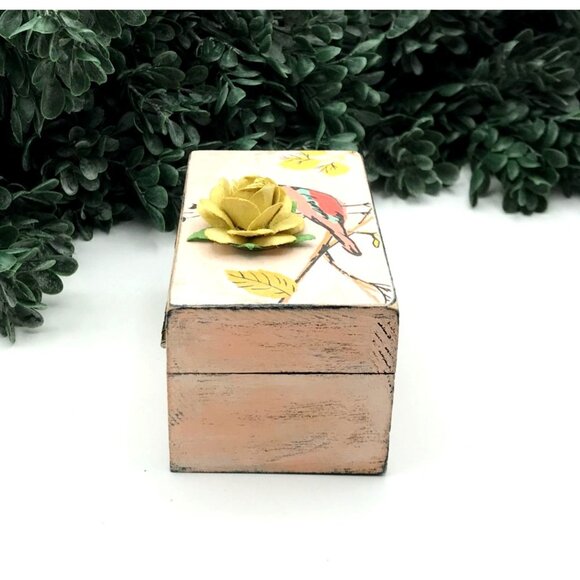 Decorative Wooden Trinket Box With Bird & Yellow Rose Design - Picture 3 of 5